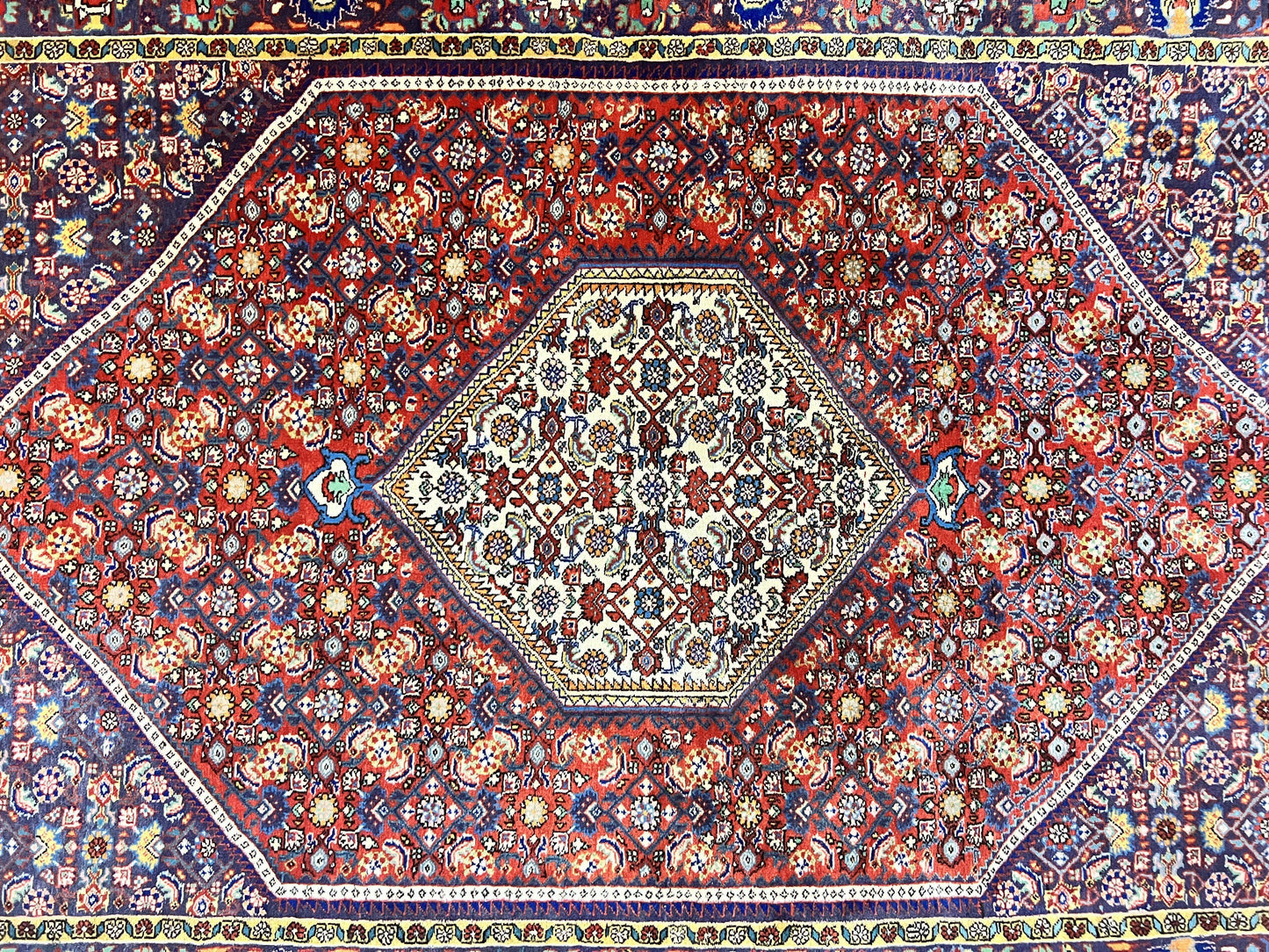 Persian Bidjar Rug 4x6, Handmade Oriental Carpet, Fine Weave, Herati Mahi Pattern, Vintage, Red, 300 KPSI - Nuvé