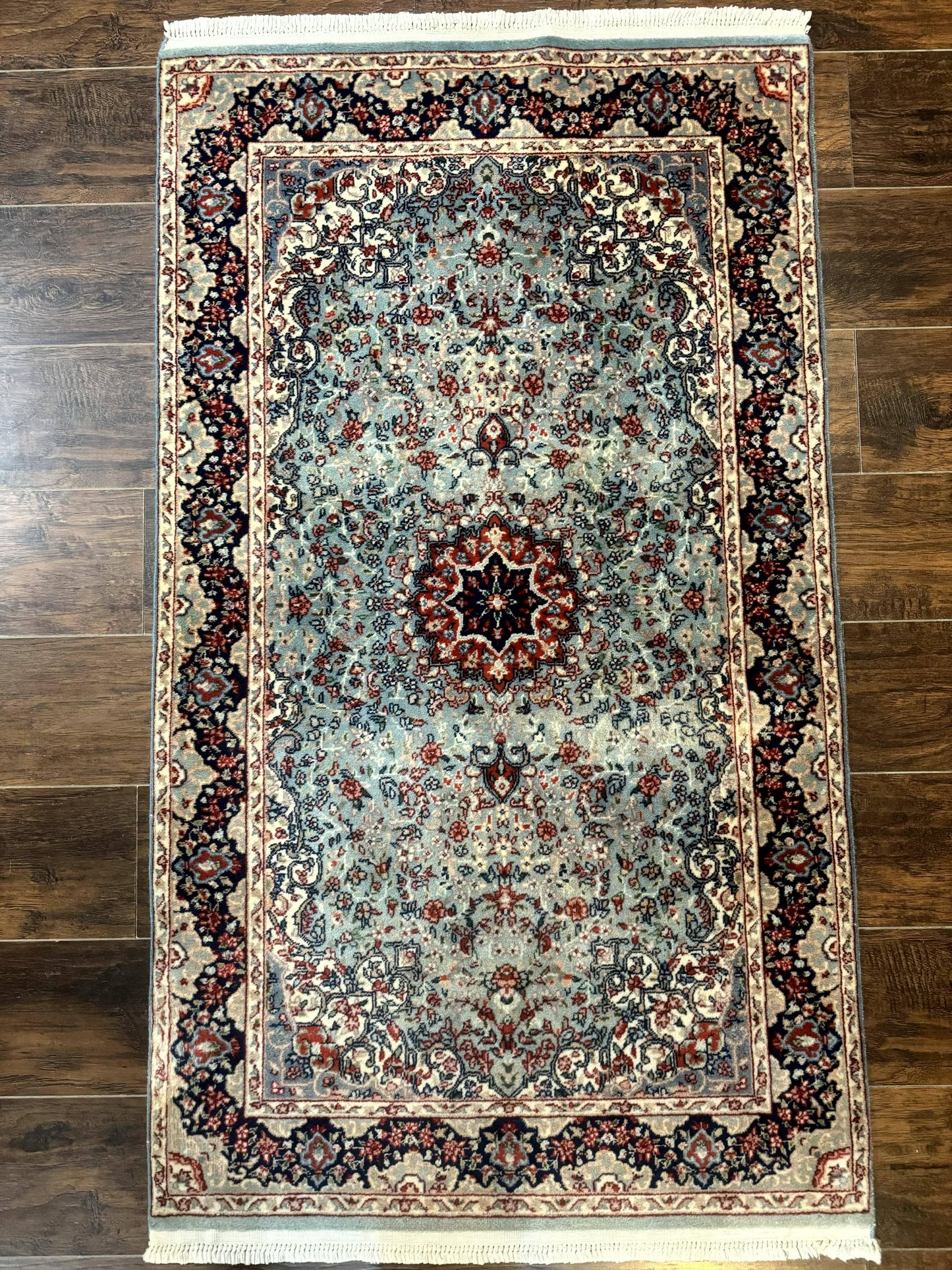 Indo Persian Kerman Rug 3x5, Light Blue, Floral Medallion - Nuvé