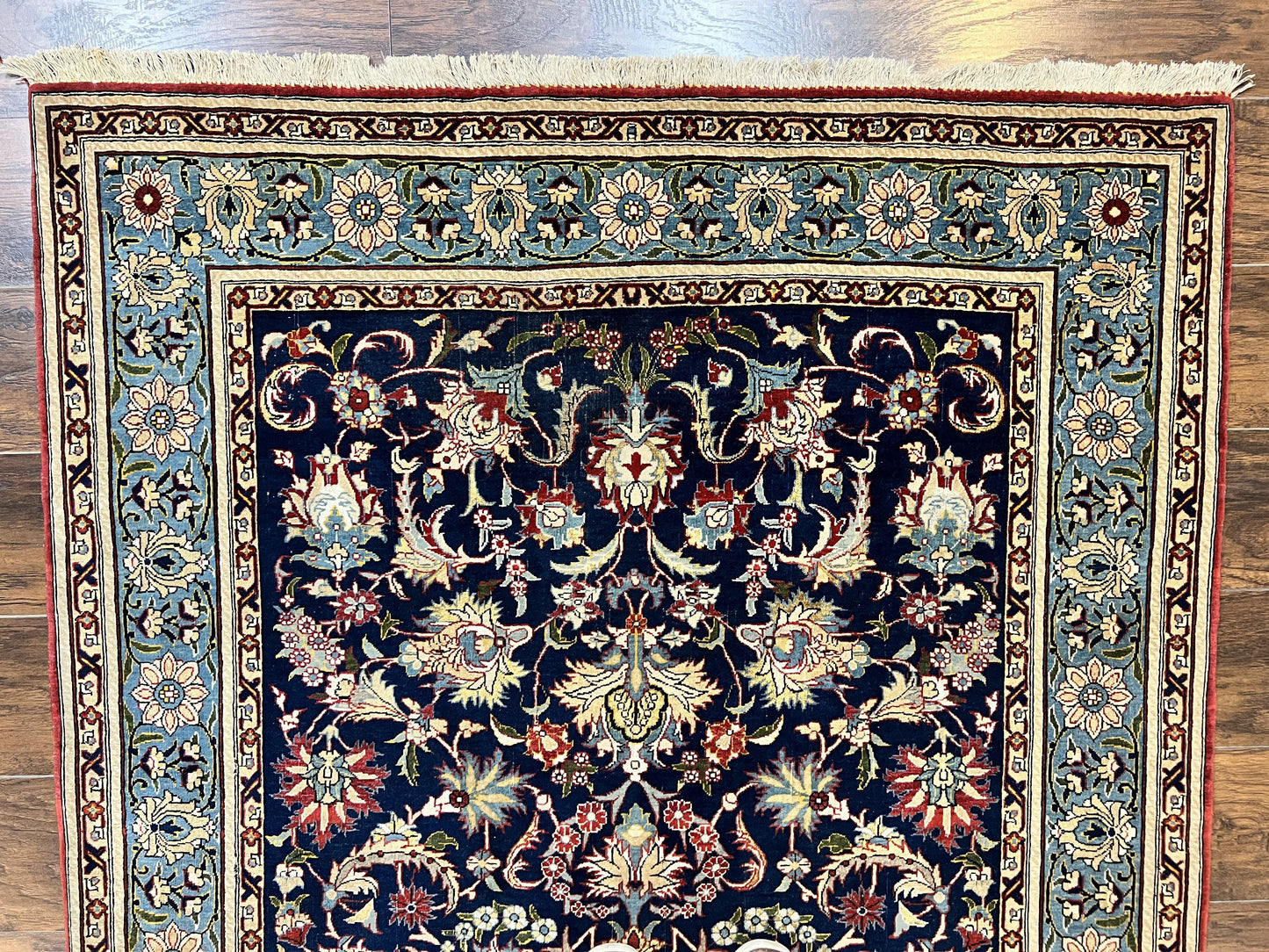 Blue Persian Qum Rug 5x7, Very Fine and Wonderful Authentic Persian Carpet, Wool Hand Knotted Vintage Semi Antique Oriental Rug, Floral, Ghom Qom Rug - Nuvé