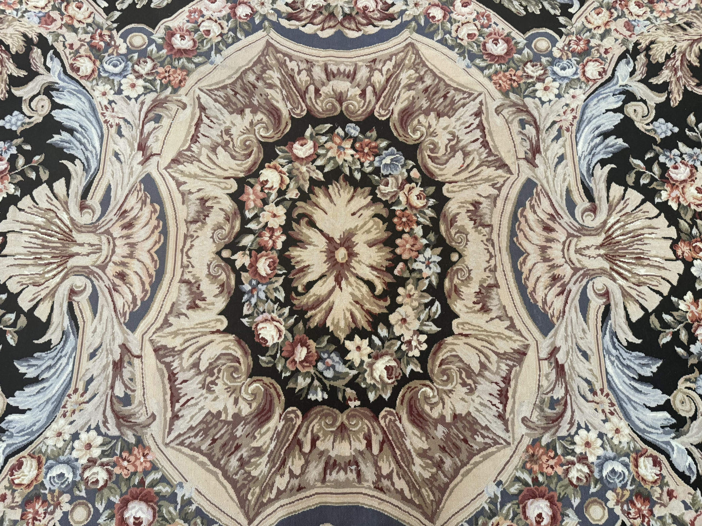 Wonderful Needlepoint Rug 10x14, Large Aubusson Carpet, Floral, Elegant, European Design - Nuvé