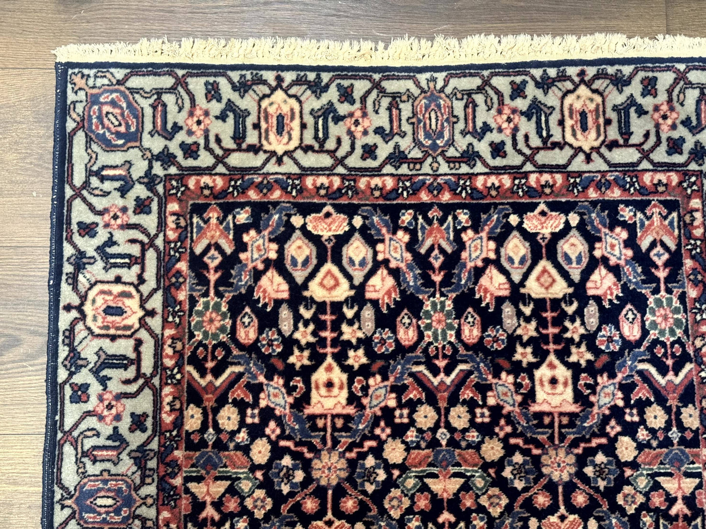 Indo Persian Runner Rug 2.8 x 12, Navy Blue, Floral, Fine 270 KPSI - Nuvé