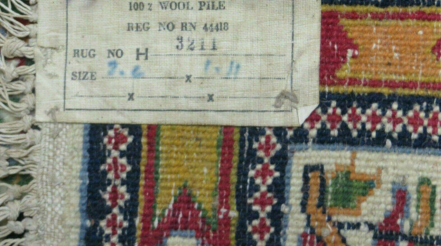 Small Persian Rug 2 x 3, Tiny Persian Sarouk Carpet, Cream Navy Blue Red, Floral Medallion, Vintage Wool Rug, Handmade Hand-Knotted Oriental Rug - Nuvé