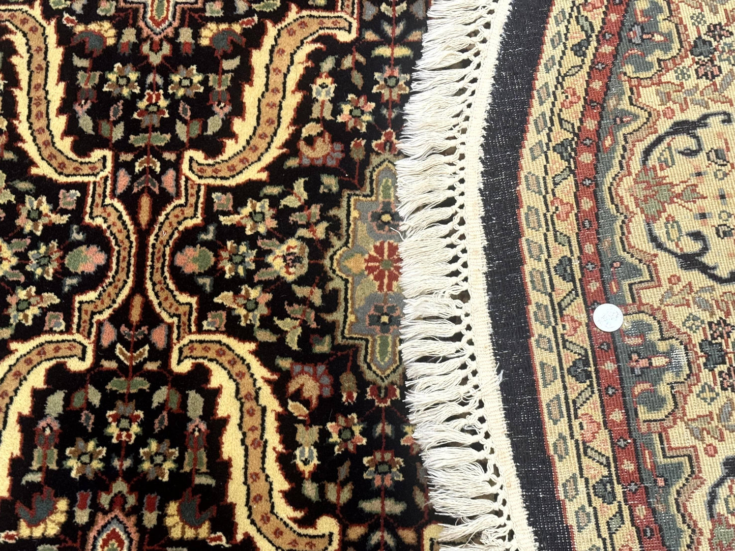 Round Indo Persian Rug 6x6, Indian Bidjar Rug, Navy Blue and Beige - Nuvé