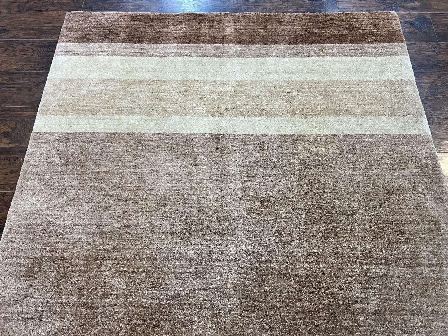 Indo Gabbeh Rug 5x8, Contemporary Wool Stripped Modern Area Rug, Hand Knotted Medium Sized Carpet - Nuvé