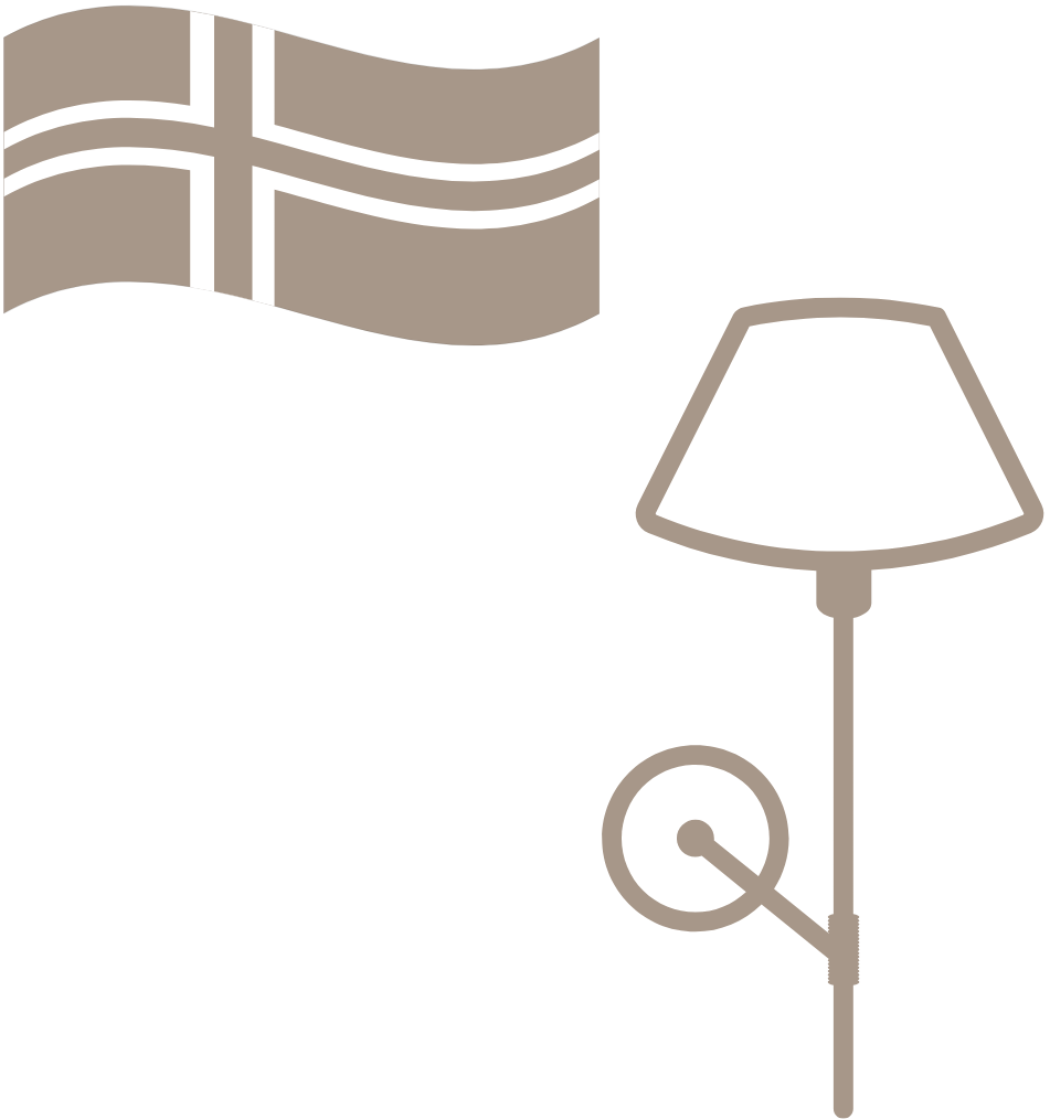 Decorative wall light fixture with a flag design above it on a white background