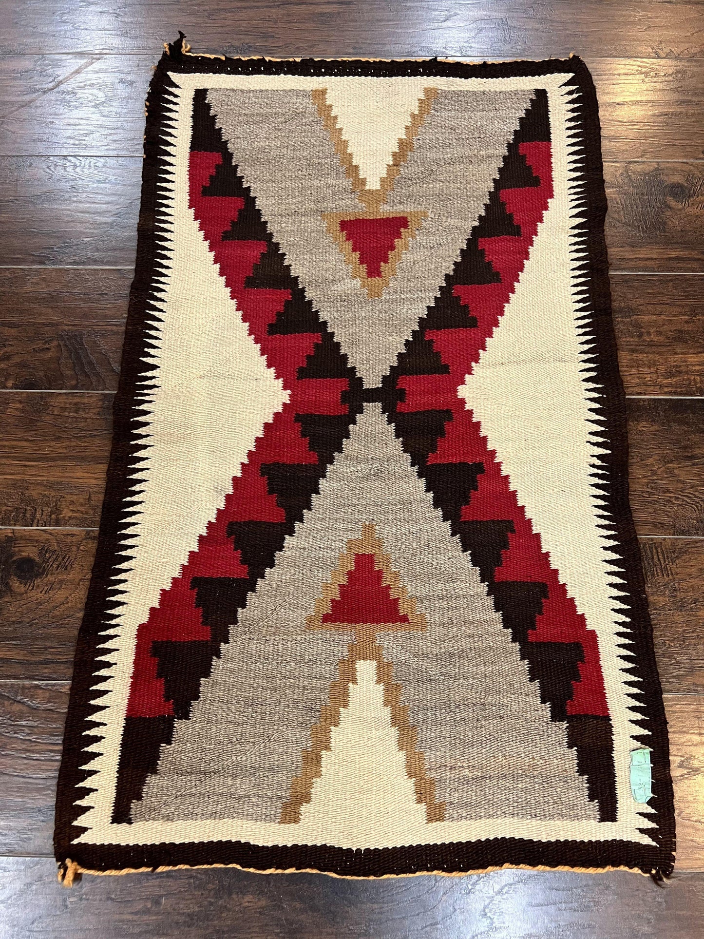 Antique Navajo Rug 2x4, Collectible Native American Wool Handmade Rug, Ivory Black Red Gray, Vintage Navajo Textile - Nuvé