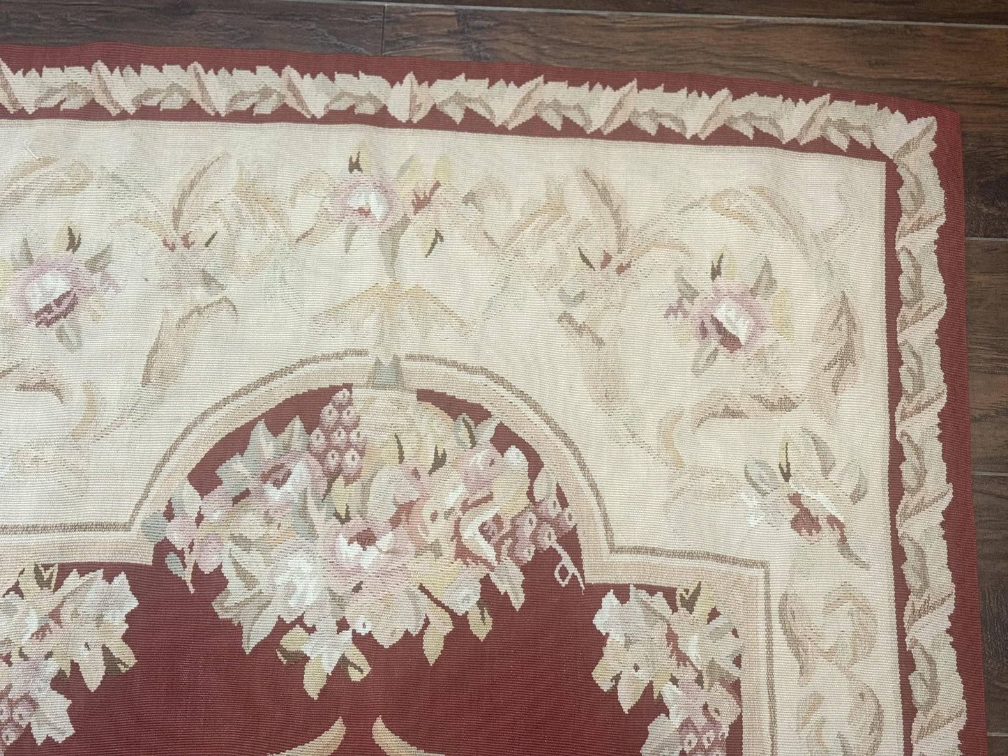 Aubusson Runner Rug 3x10, European Design, Red and Beige, Elegant, Handmade Wool Rug - Nuvé