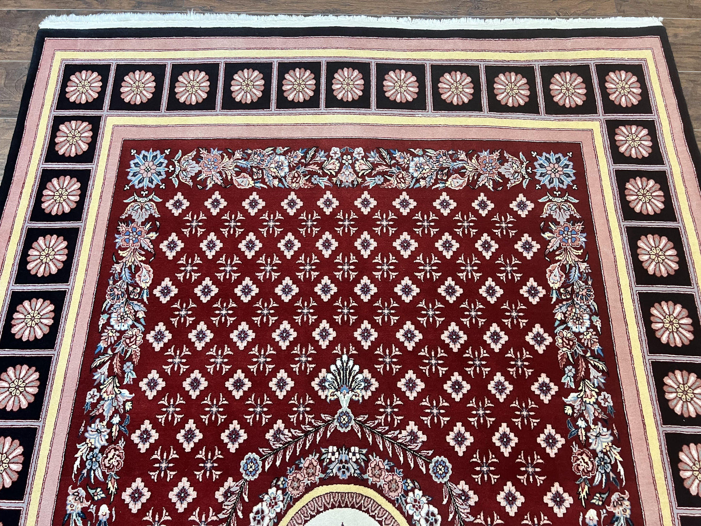 Pakistani Rug 6x9, European Aubusson Design, Wool Handmade Vintage Carpet, Dark Red, 6 x 9 Medium Sized Rug - Nuvé
