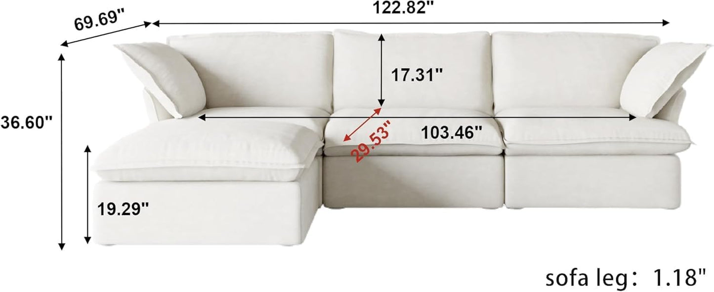 Sabi Modular Boucle Cloud Sofa - Snow White - 3-Seater Sectional Sofa with Ottoman - Nuvé