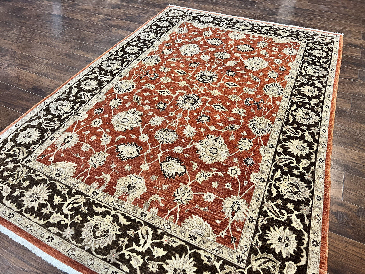 Pakistani Oriental Rug 6x9, Red, Floral Allover, Handmade Wool Rug, Peshawar Chobi Rug, Pak Persian Carpet 6 x 9 - Nuvé
