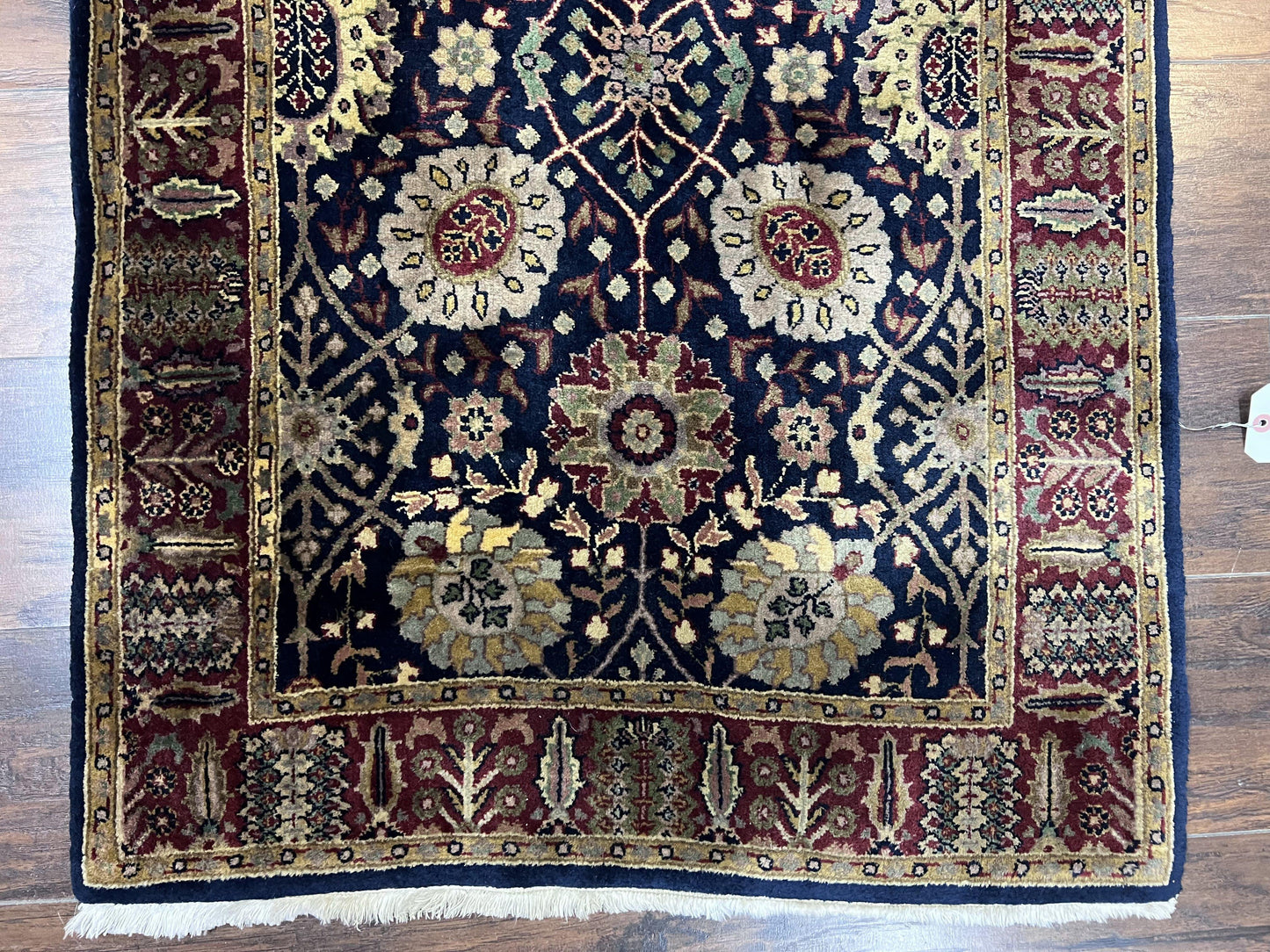 Indo Persian Runner 2.8 x 18, Long Skinny Hallway Wool Runner Rug, Hand Knotted Vintage Floral Allover Traditional Runner Dark Blue Burgundy - Nuvé
