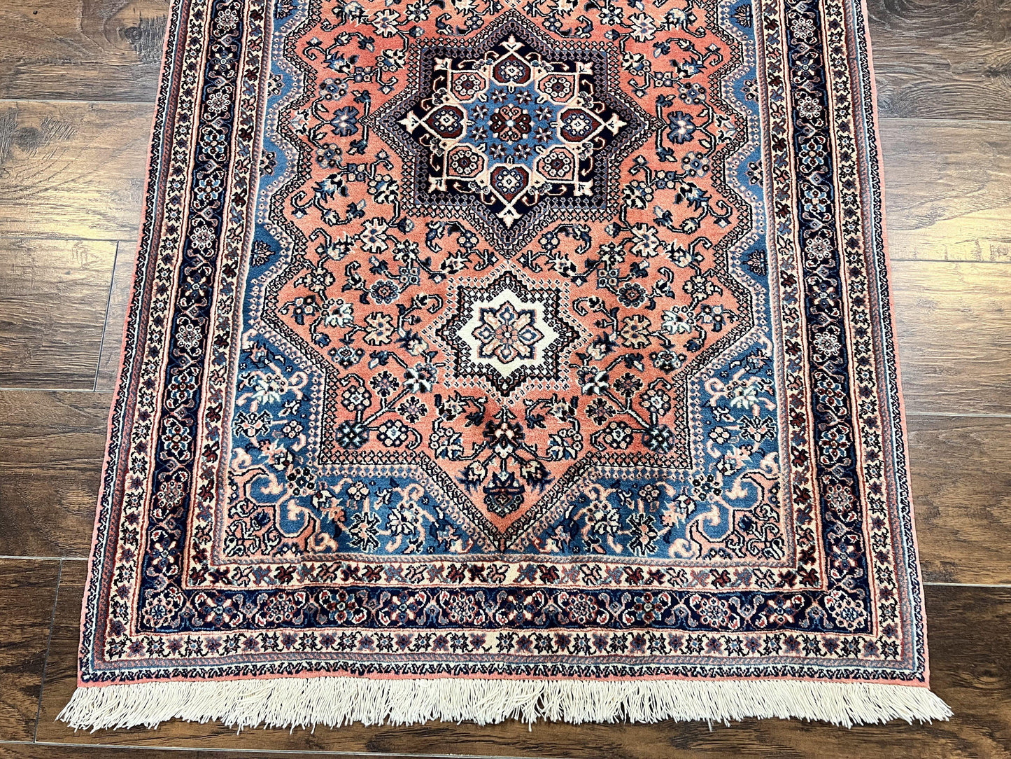 Persian Shiraz Rug 3x5, Geometric Tribal Rug, Wool Hand Knotted Vintage Carpet, Light Red & Blue, Signed by Masterweaver - Nuvé