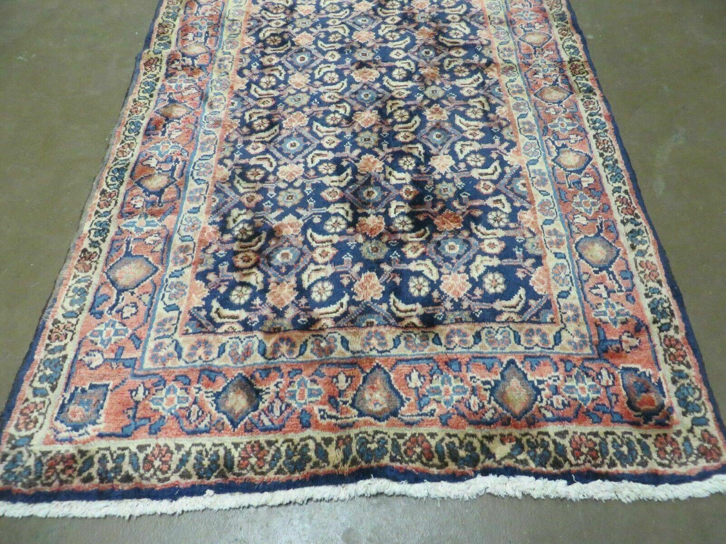 3'7" X 10' Antique Handmade India Floral Oriental Wool Runner Rug Organic Blue - Nuvé