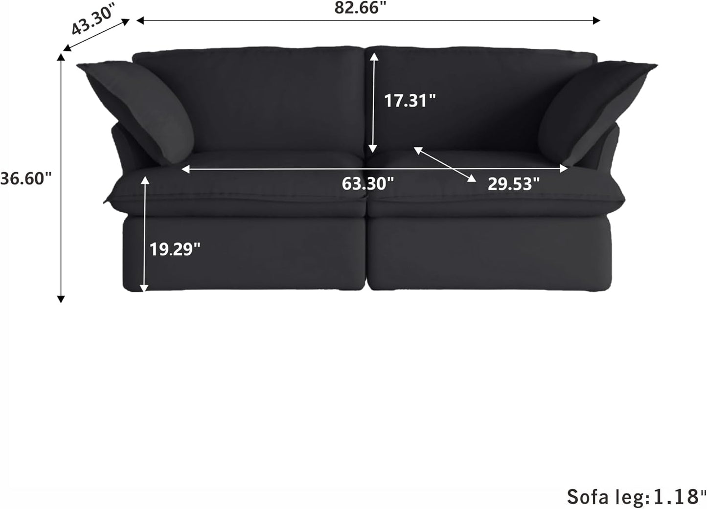Sabi Modular Boucle Cloud Sofa - Obsidian Black - 2-Seater Sofa - Nuvé