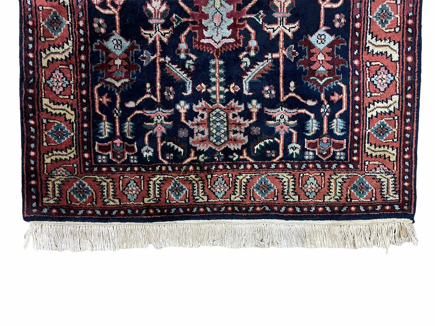 4x6 Vintage Handmade Wool Geometric Rug Organic Dyes Blue Red Hand-Knotted Rug - Nuvé