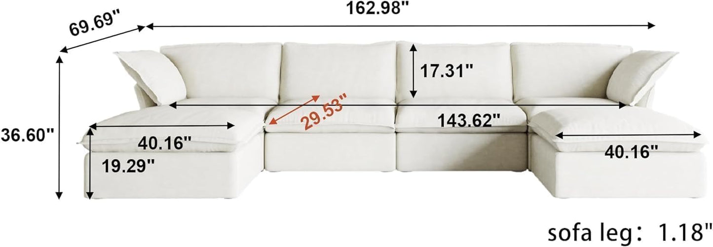 Sabi Modular Boucle Cloud Sofa - Snow White - 4-Seater Sectional Sofa with 2 Ottomans - Nuvé