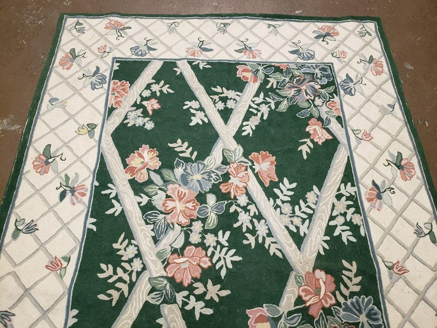 3' 6" X 5' 6" Hand Stitched Indian Wool Rug with Backing Green Beige - Nuvé