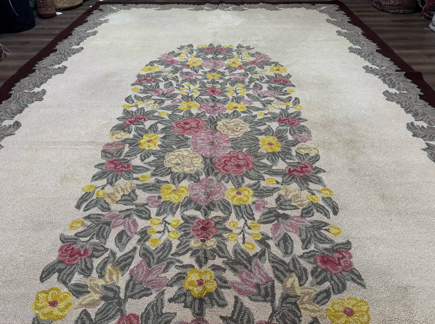 Palace Size American Hooked Rug 11x20 Aubusson Style Ivory - Nuvé