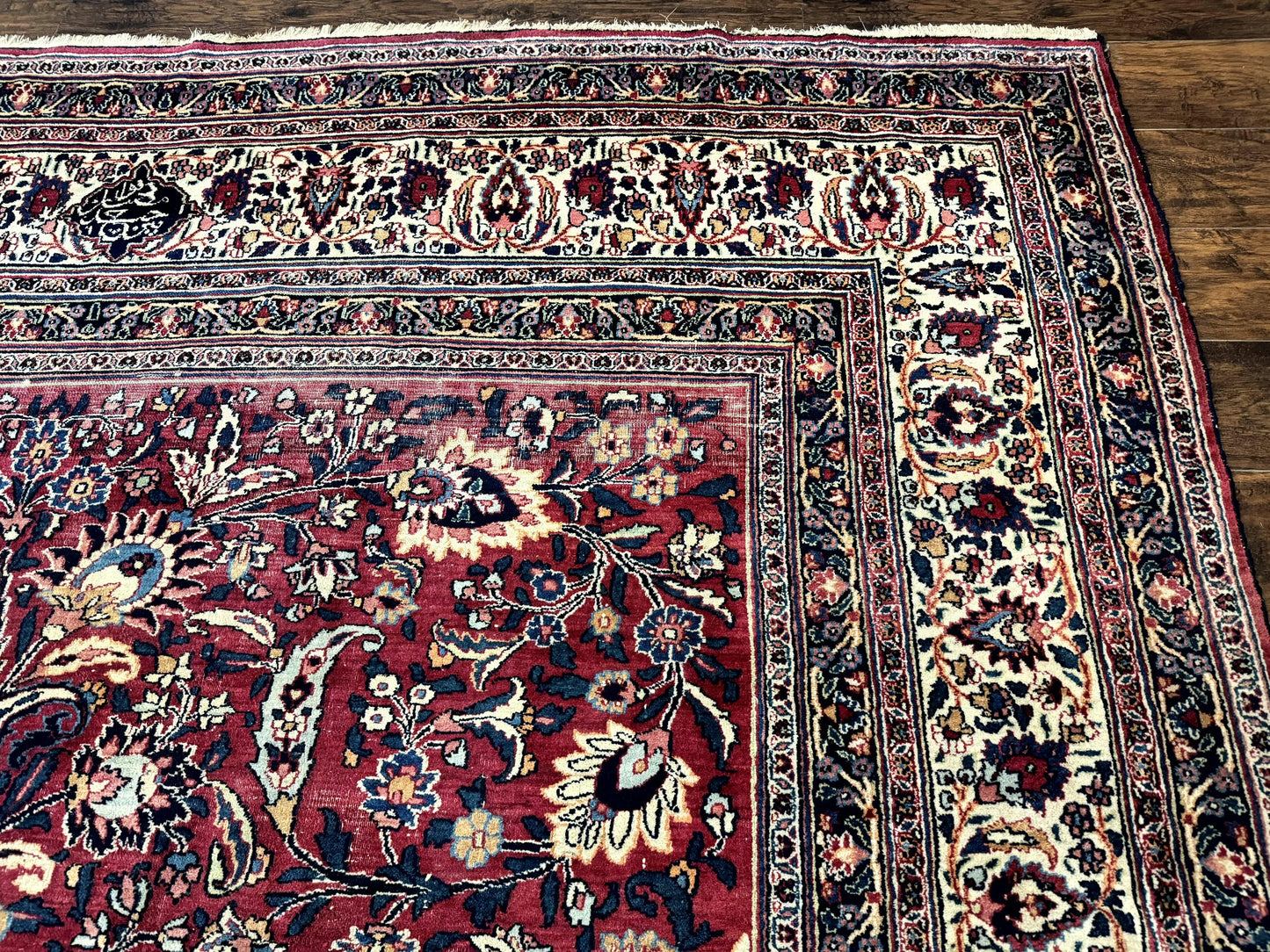 Antique Persian Mashad Rug 10x12, Red and Ivory, Signed by Master Weaver - Nuvé