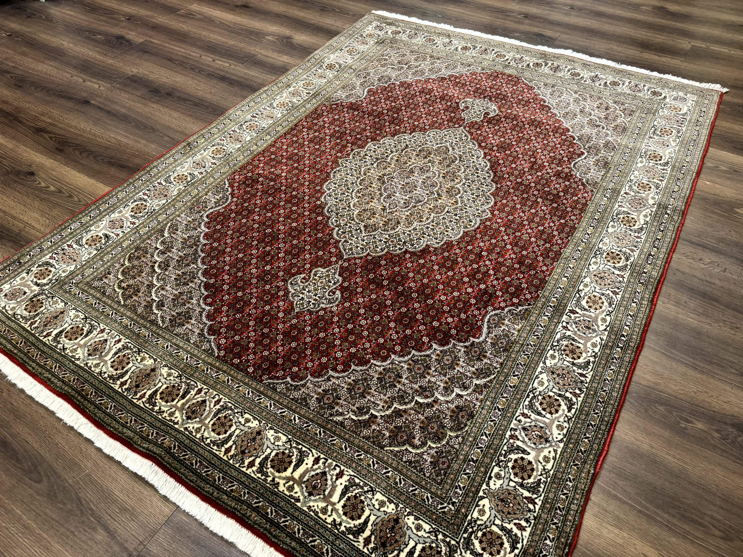 Persian Rug 5x7, Very Fine 330 KPSI, Red and Ivory, Herati Mahi Pattern, Wool & Silk - Nuvé