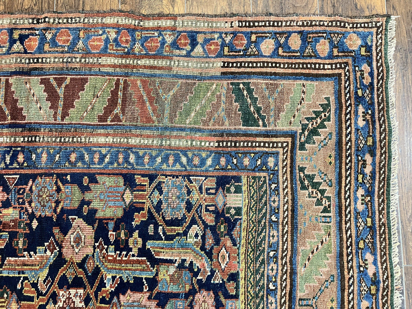 Caucasian Kalegy Rug 6x11, Wide Runner, Wool Hand Knotted Carpet, Navy Blue Tribal Rug, 1920s Antique Rug, 6 x 11 Oriental Carpet - Nuvé