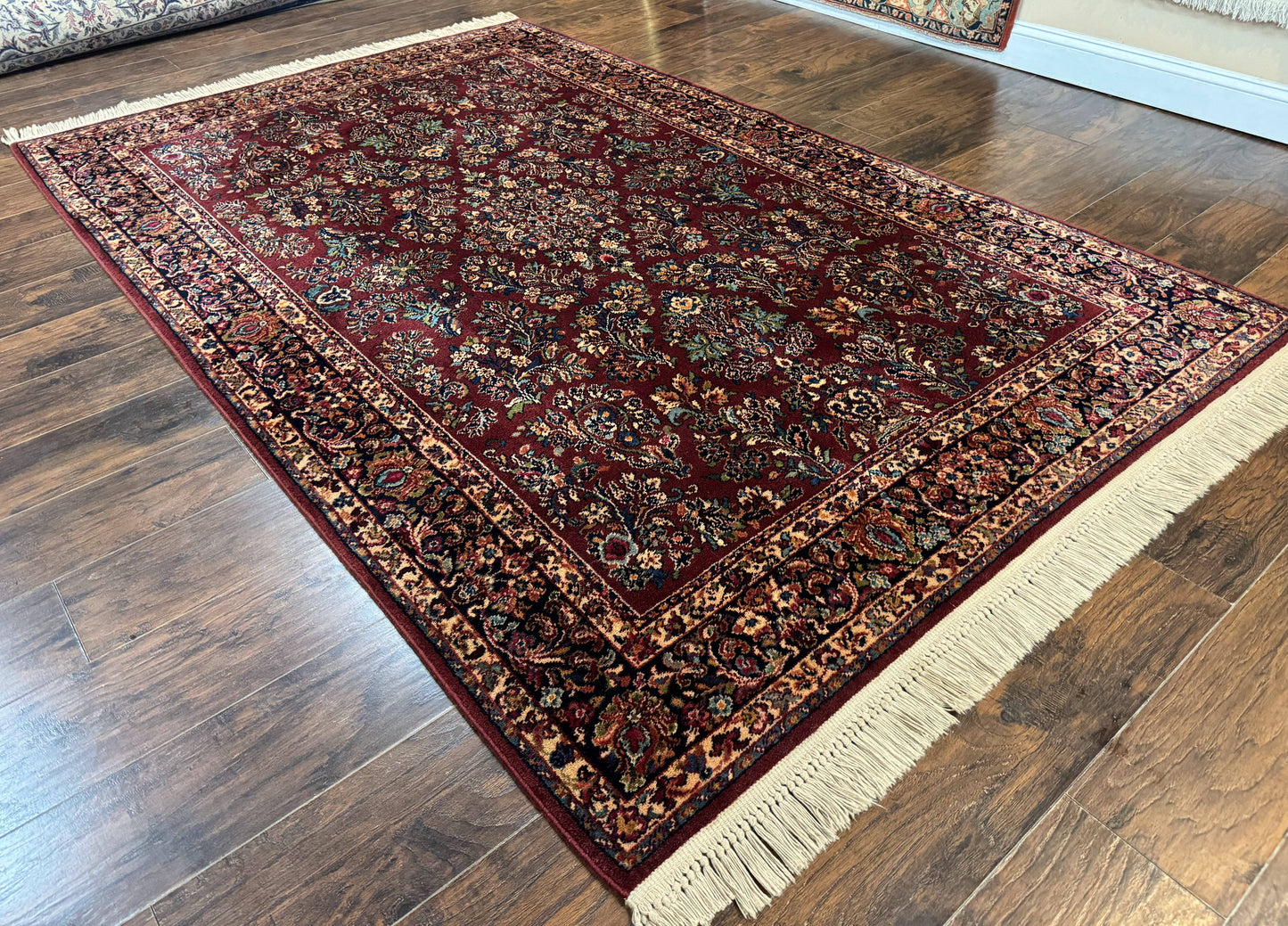 5.9 x 9 Karastan Rug Red Sarouk Rug #785, 100% Wile Pile Carpet, Original 700 Series, Vintage - Nuvé