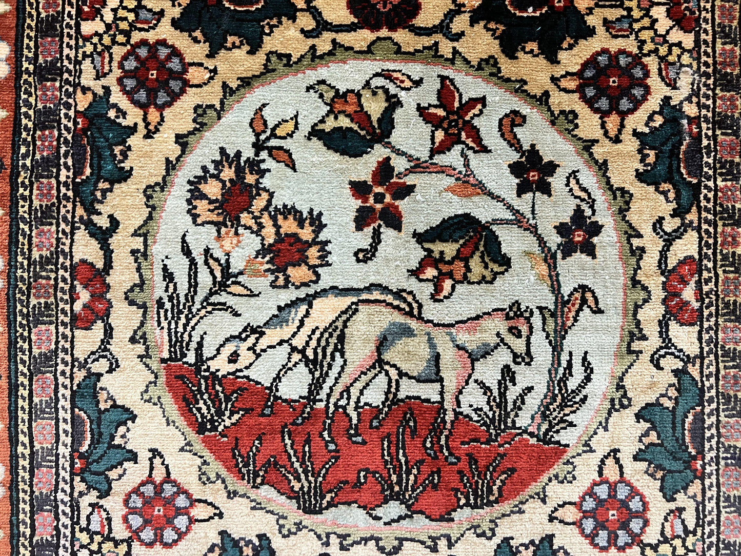 Silk Turkish Rug 2x4, Fine Handmade Oriental Rug, Animal Pictorial Birds Silk Pile on Silk Foundation Vintage Hand Knotted Hereke Carpet - Nuvé