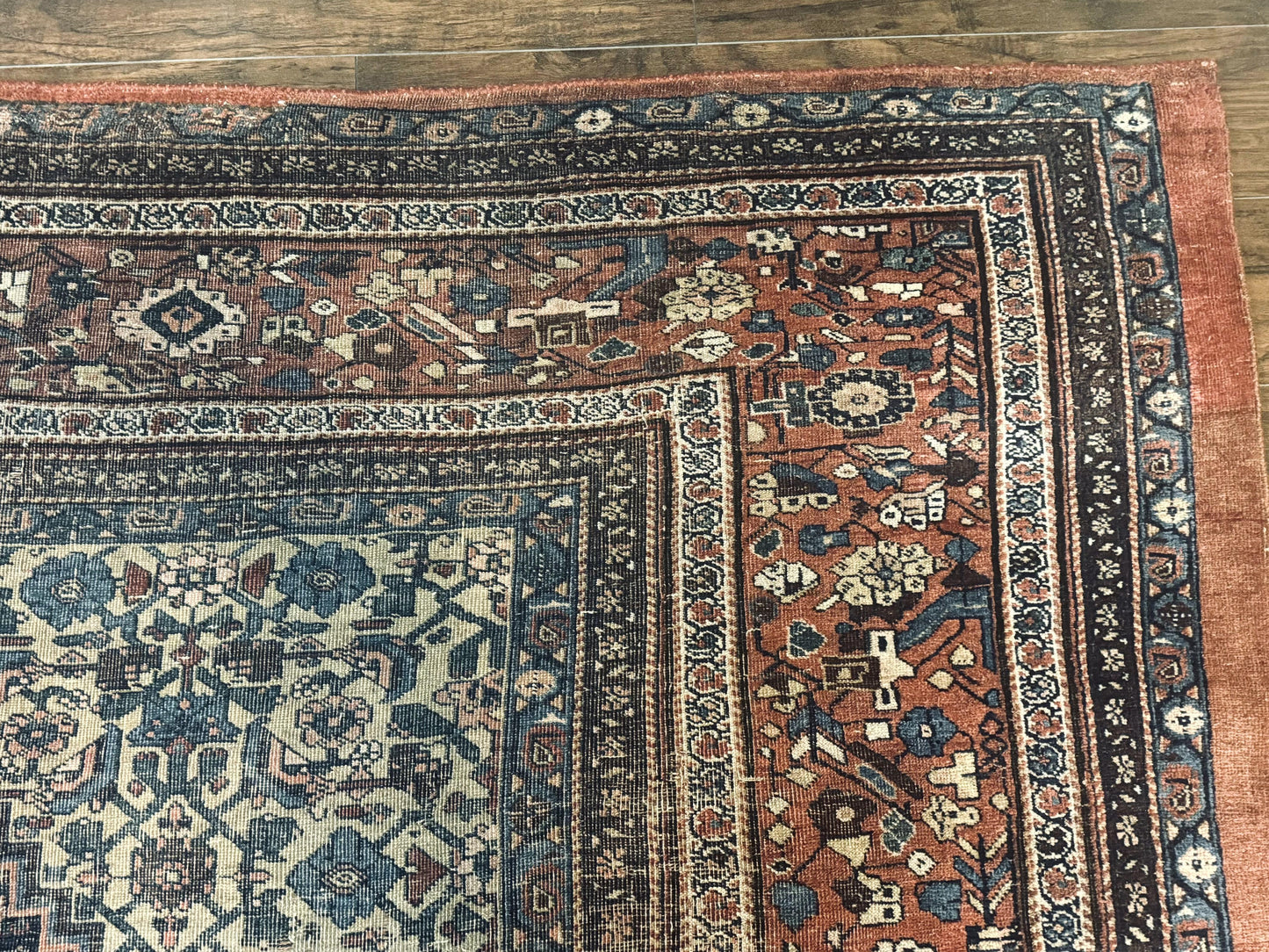 Antique Persian Bidjar Rug 8x15 – Navy Blue, Herati Pattern, Early 20th Century - Nuvé