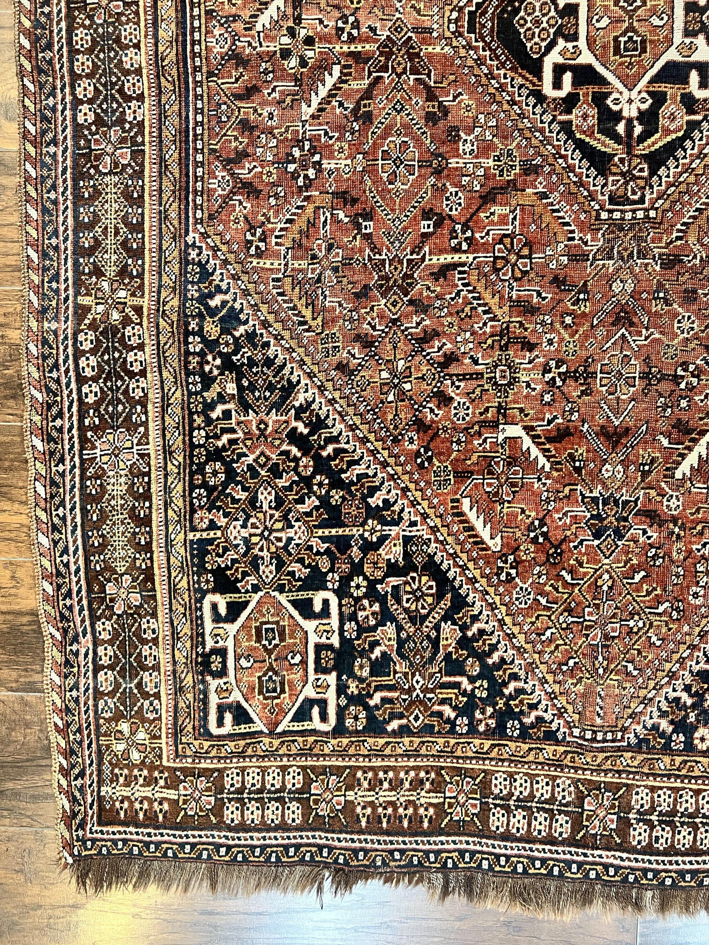Antique Persian Shiraz Tribal Rug 6x8, Geometric Rug, Wool Handmade Hand Knotted Carpet, Red Blue - Nuvé