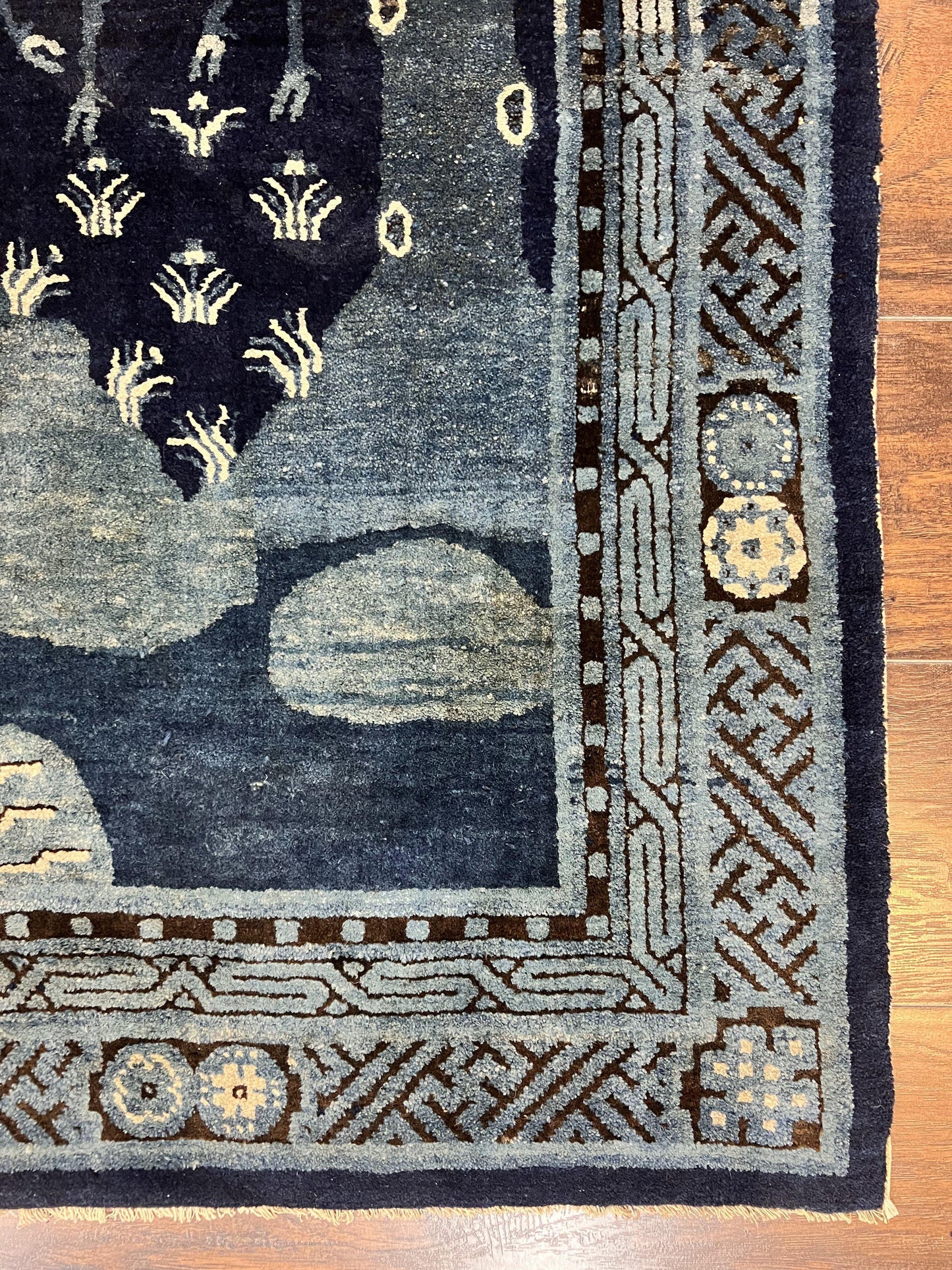 Antique Chinese Peking Rug 3x5, Dark Blue Chinese Wool Rug 3 x 5, Animal Pictorials Deer Birds, Handmade Asian Oriental Chinese Carpet - Nuvé