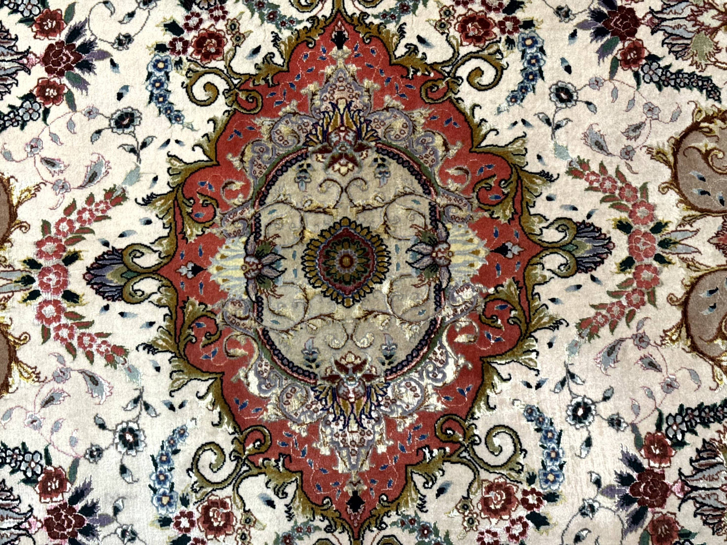 Wonderful Persian Tabriz Rug 5x7, Very Fine 440 KPSI, Ivory and Coral, Rare - Nuvé