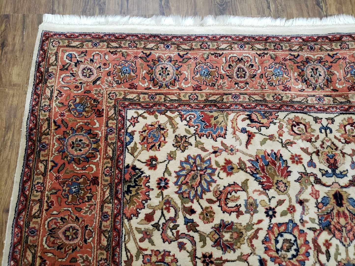 6x9 Top Quality Handmade Wool Area Rug Floral Allover Carpet Veg Dyes Beige - Nuvé