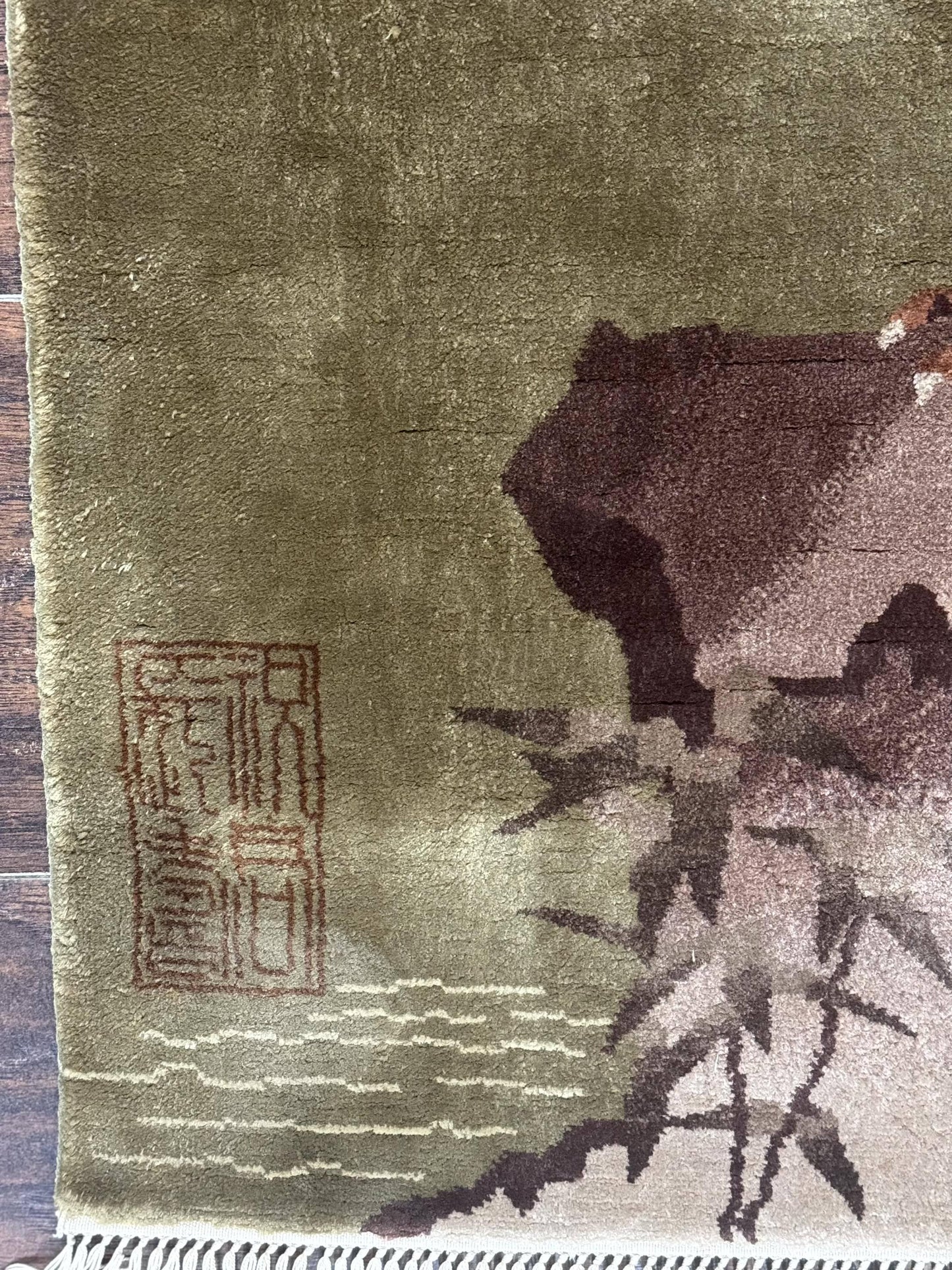 Silk Chinese Wall Hanging 2x4, Vintage Antique, Handmade, Bird on Mountain, Rug Tapestry - Nuvé