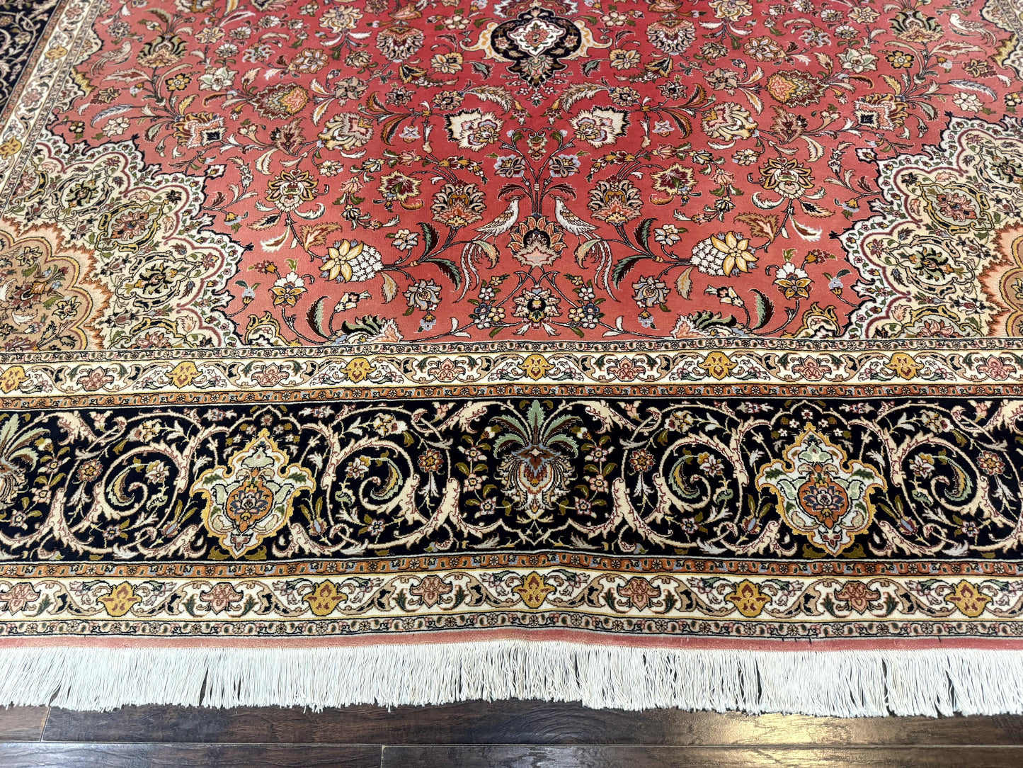 Persian Tabriz Rug 10x13 – Floral Medallion & Birds, Wool & Silk, 330 KPSI - Nuvé
