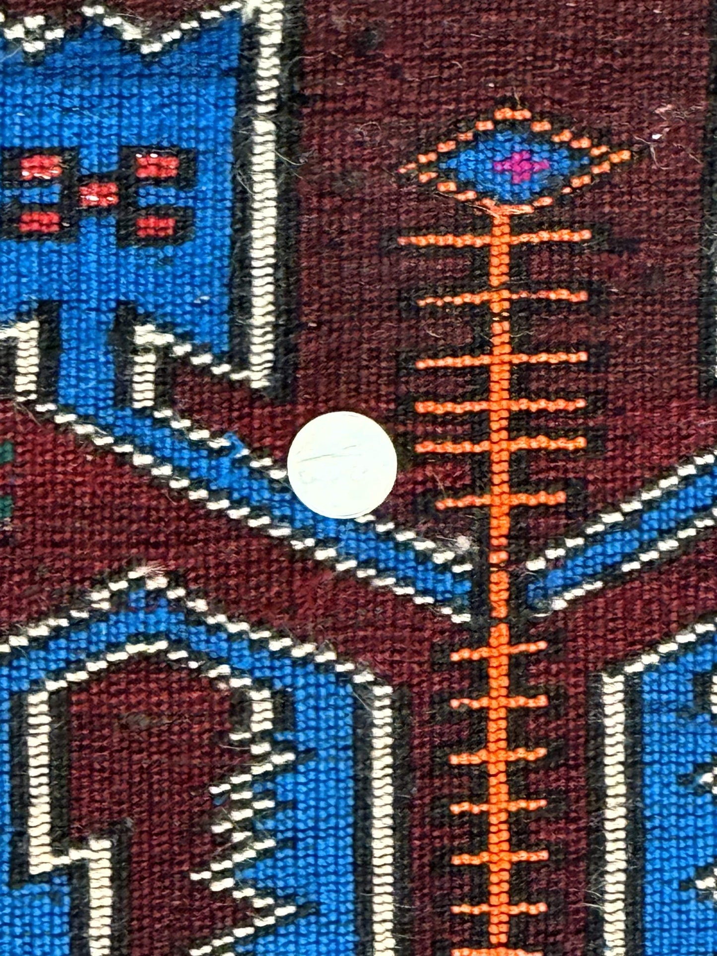 Persian Tribal Rug 1.8 x 2, Small Balouchi Rug, Unique Design, Burgundy and Blue - Nuvé