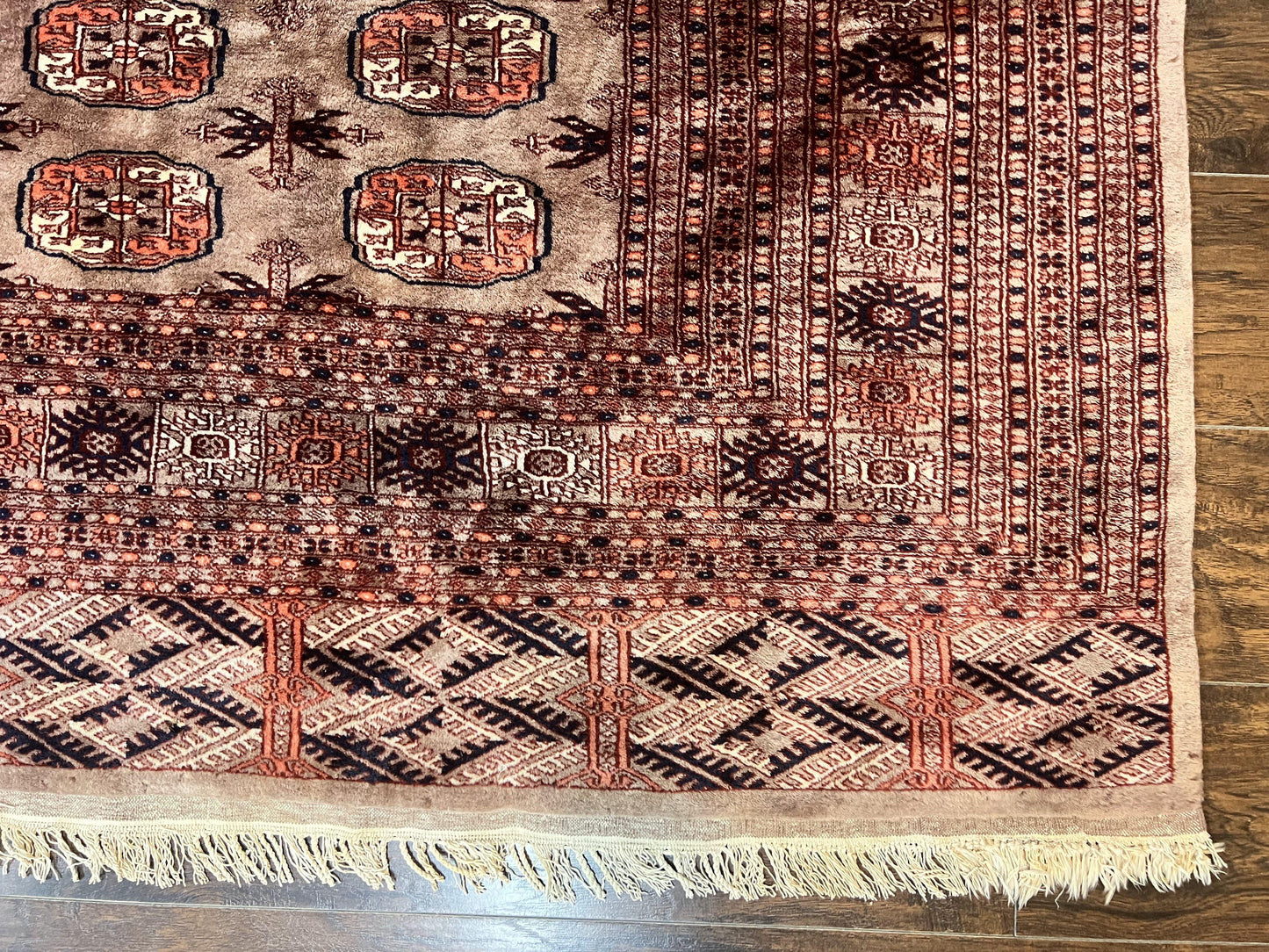 Pakistani Bokhara Turkoman Rug 7x10, Handmade Vintage Wool Carpet, Brown-Red - Nuvé