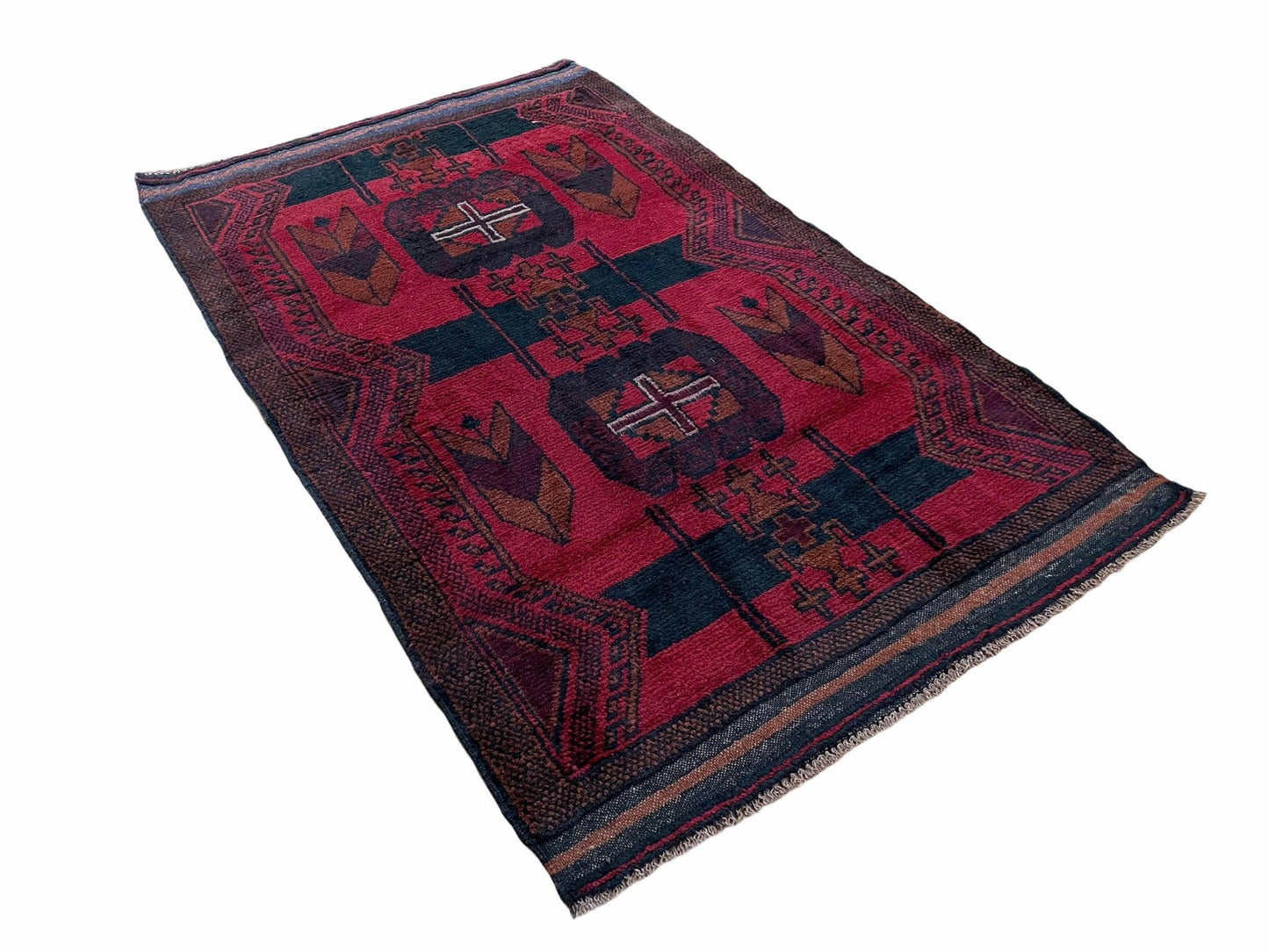 2' 10" X 4'6" Vintage Handmade Tribal Wool Rug Balouchi Rug Afghan Rug Red Black - Nuvé