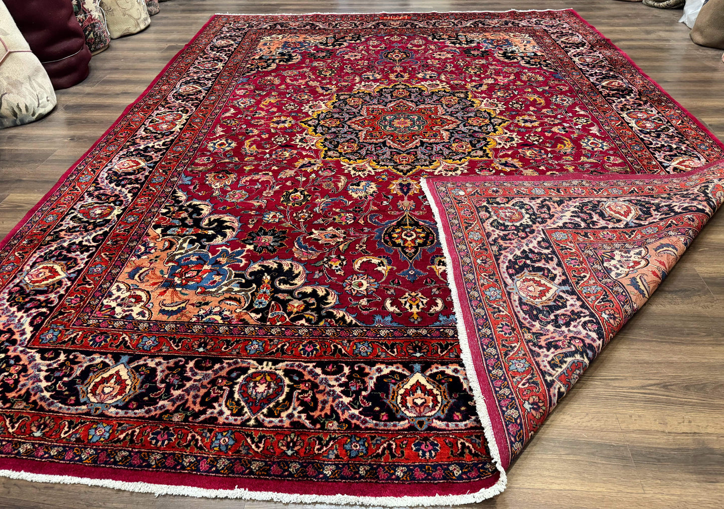 Red Persian Mashad Rug 10x13 - Floral Medallion Signed By Masterweaver - Nuvé