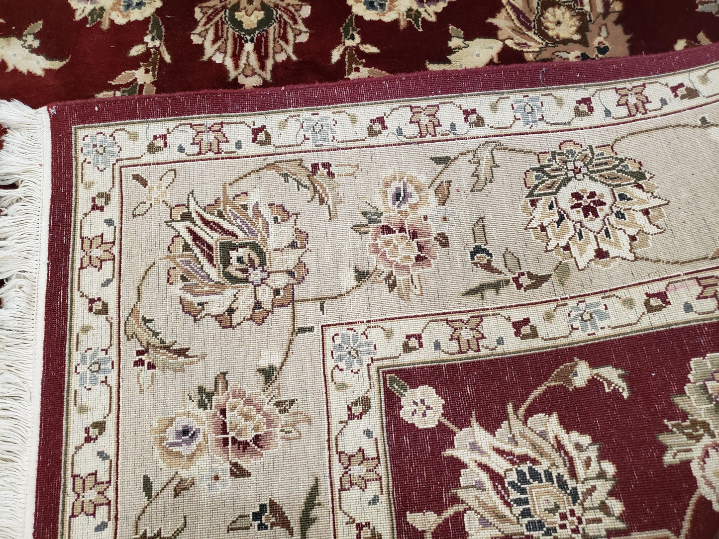 Vintage Traditional Oriental Area Rug, Hand-Knotted, Wool & Silk Accents, Maroon Red and Beige, 6x9 Carpet, 5' 9" x 9' - Nuvé