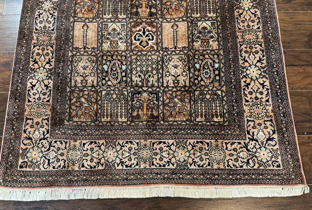 Indian Kashmiri Silk Rug 4x6, Panel Design, Multicolor, Fine - Nuvé
