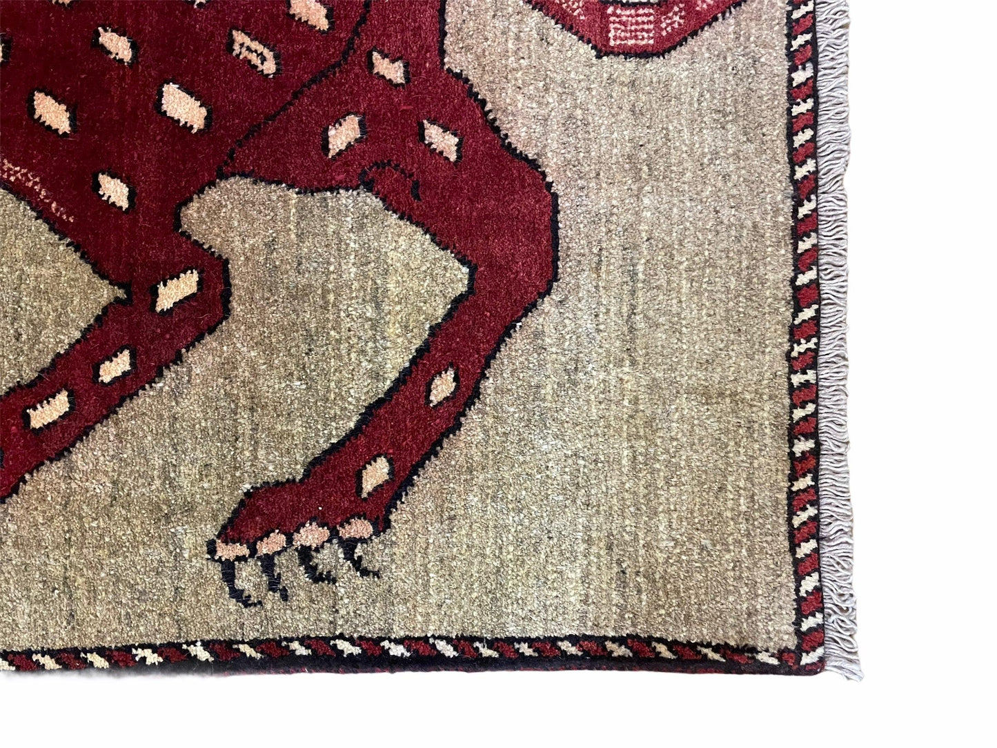 3 X 5 Handmade Hand-Knotteed New Vintage Rug Quality Wool Leopard Burgundy Beige - Nuvé