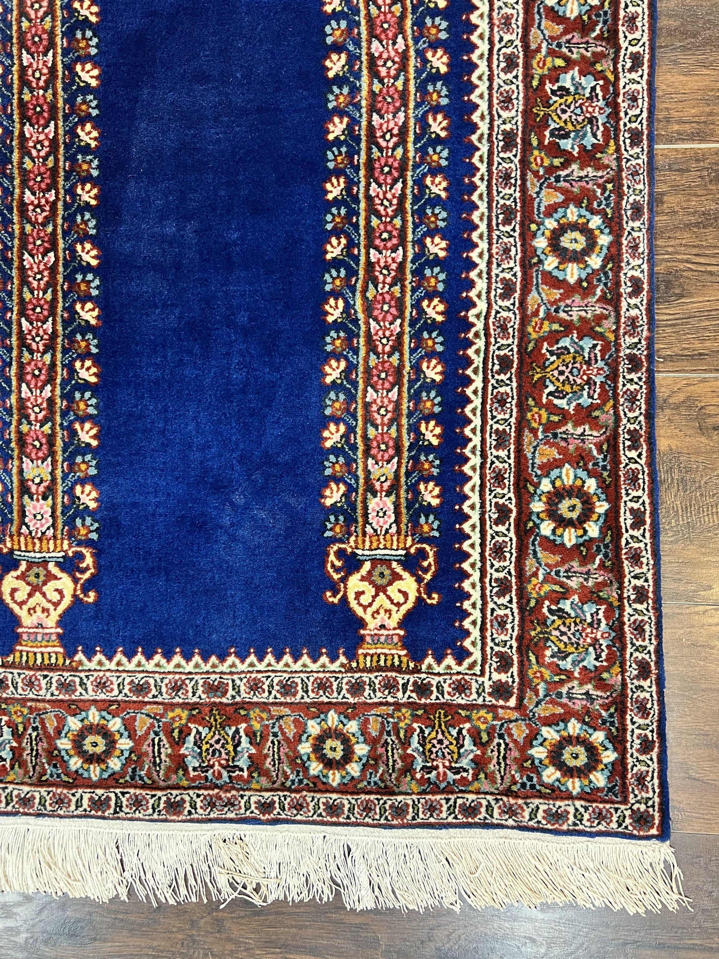 Indo Persian Prayer Rug 3x5, Fine Oriental Carpet, Dark Blue and Red, Vintage Hand Knotted Handmade Prayer Rug - Nuvé