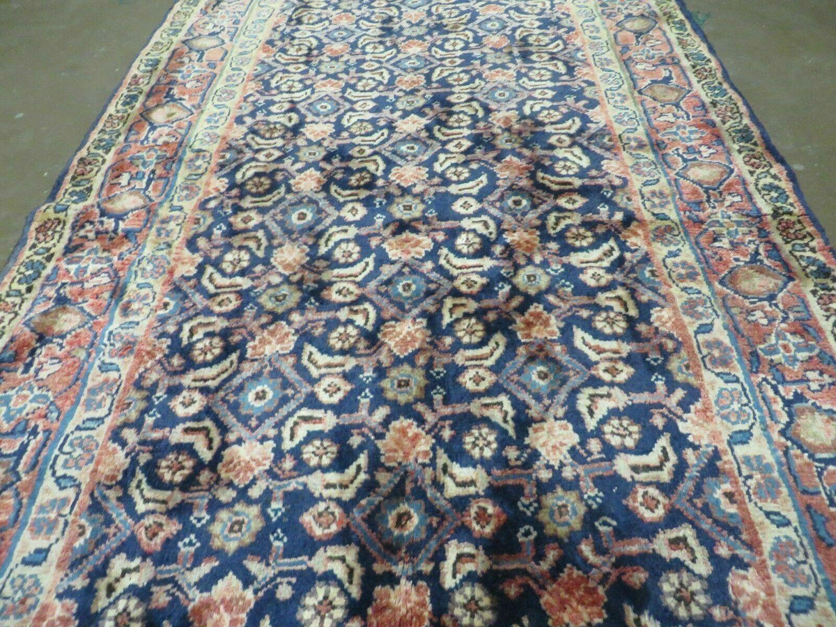 3'7" X 10' Antique Handmade India Floral Oriental Wool Runner Rug Organic Blue