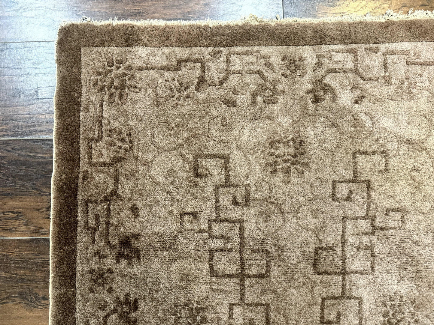 Antique Chinese Fette Rug 3x6, Taupe, Handmade Wool Chinese Carpet - Nuvé