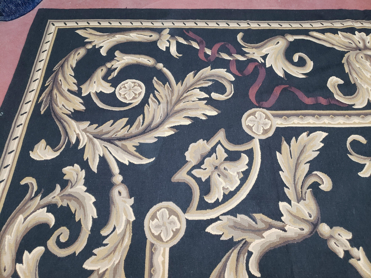 Black and Tan Aubusson Rug, 10 x 14 Aubusson Carpet, New Aubusson Rug, Elegant, Wool, Handmade Area Rug, Flatweave Rug, Large Aubusson Rug - Nuvé
