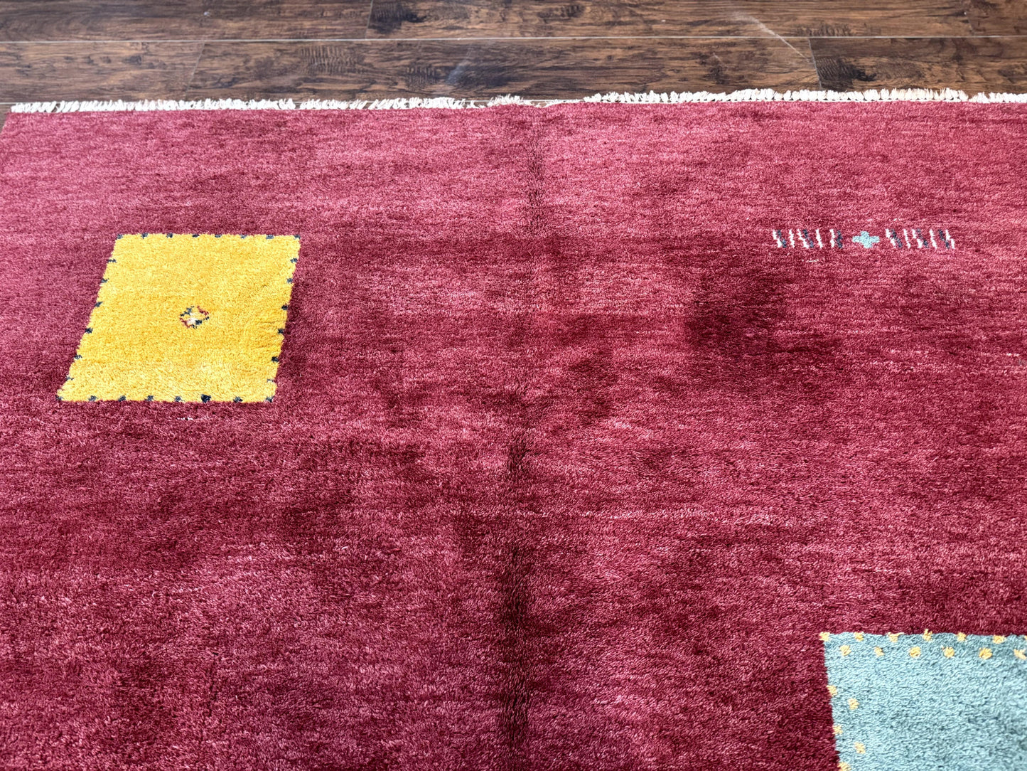 Modern Indo Persian Gabbeh Rug 7x10, Red, Tribal Area Rug - Nuvé