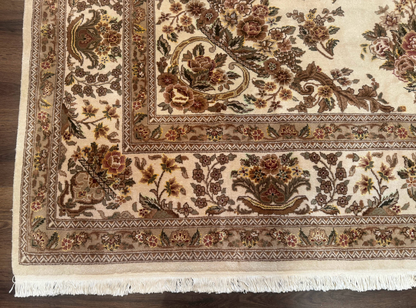 Sino Persian Rug 8x10, Floral, Elegant, Fine 225 KPSI, Beige, Wool & Silk - Nuvé