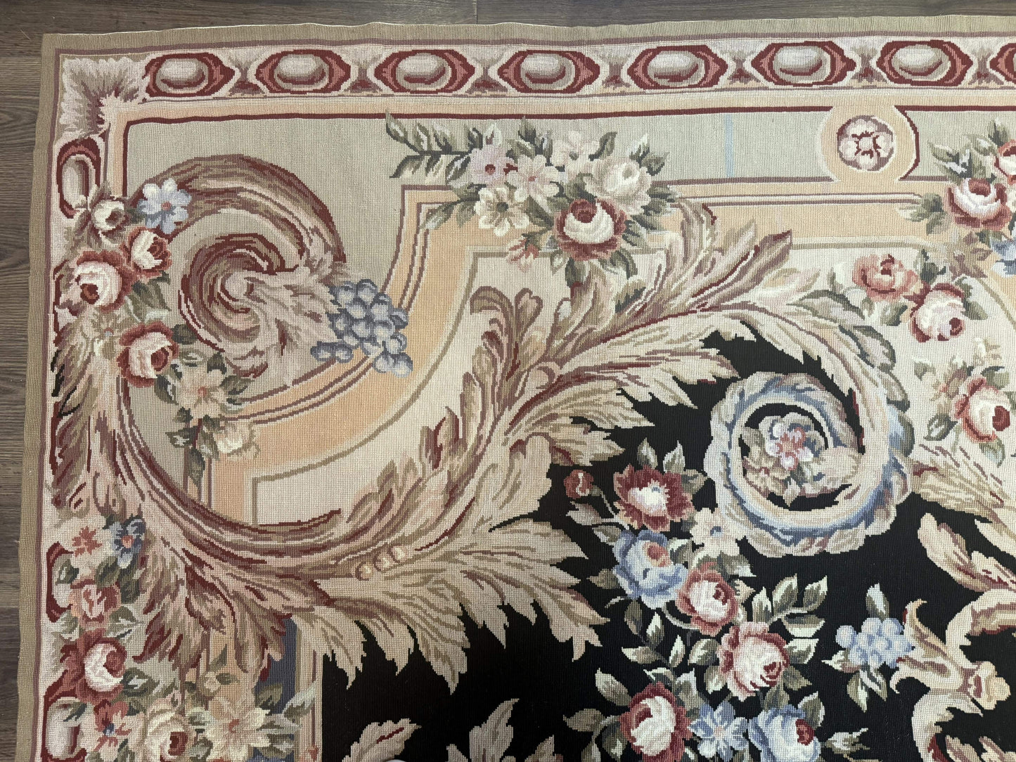 Wonderful Needlepoint Rug 10x14, Large Aubusson Carpet, Floral, Elegant, European Design - Nuvé