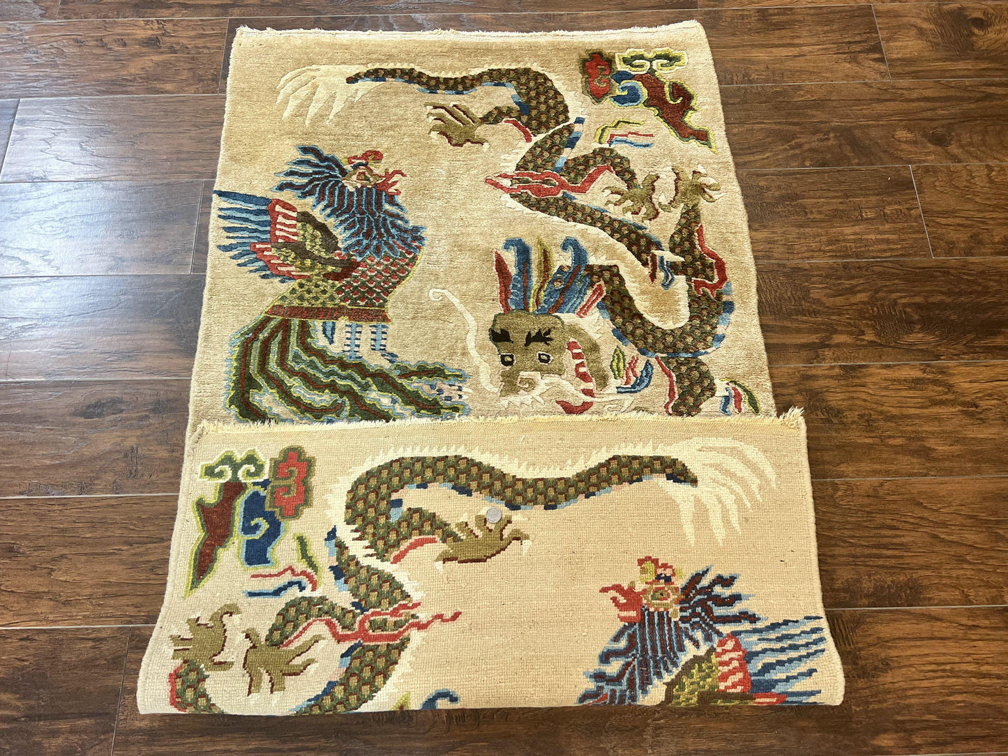 Antique Chinese Peking Rug 3 x 5.6, Dragon Motifs, Handmade Wool Asian Oriental Carpet - Nuvé