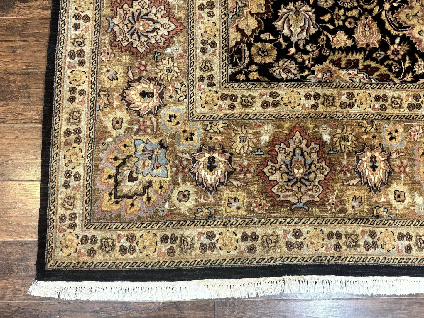 Indo Persian Rug 9x12, Floral Allover, Midnight Blue, Handmade Vintage Wool Oriental Carpet - Nuvé